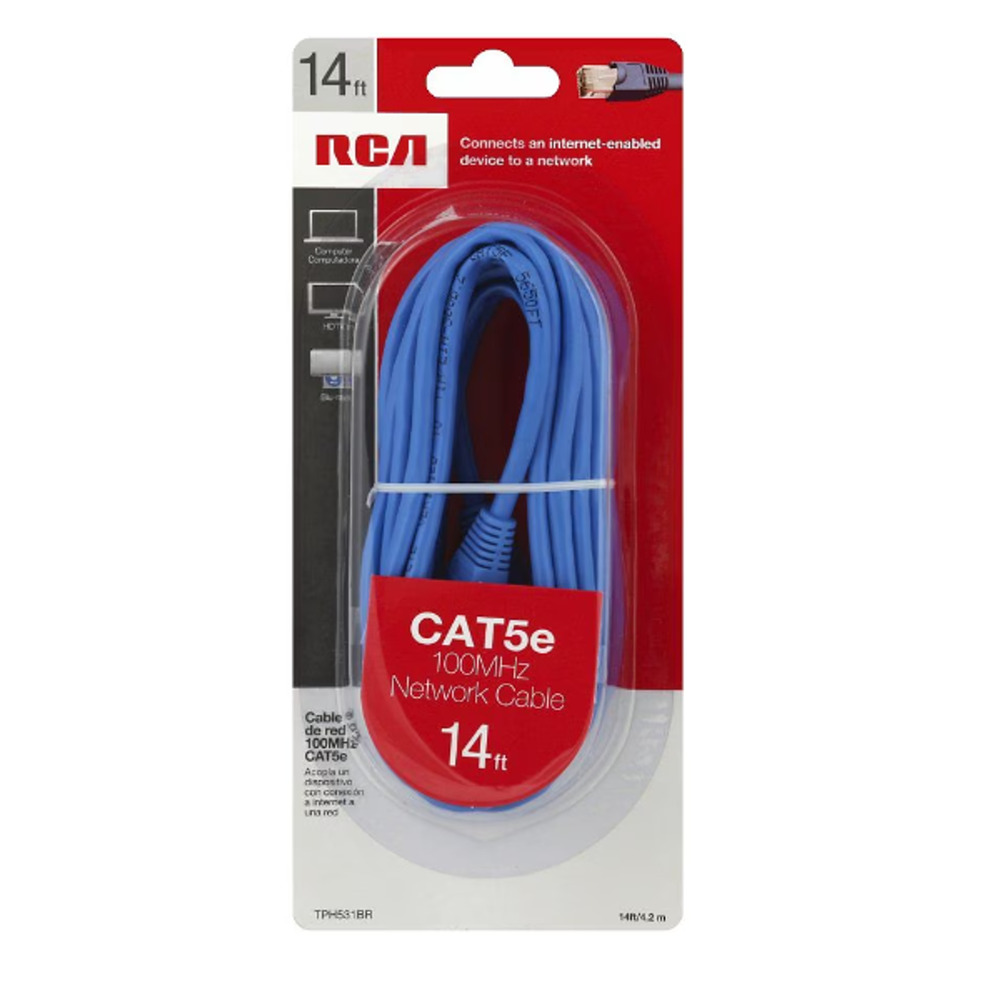 RCA CAT5e Ethernet Cable 14ft Blue High-Speed Internet LAN RJ45 Network Cord